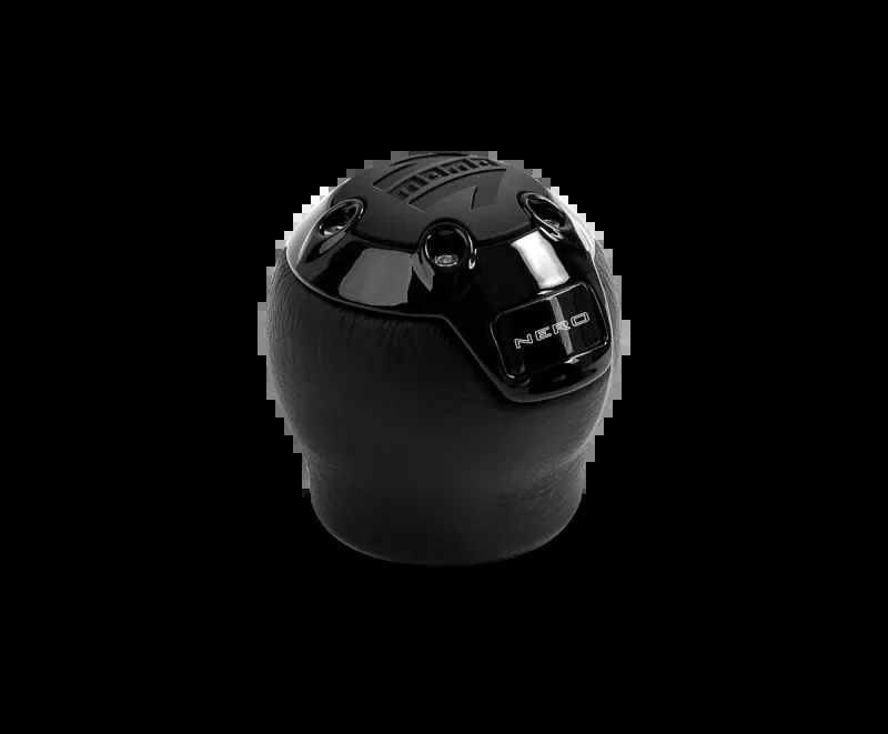 Momo Nero Shift Knob – Black Leather, Black Chrome Insert, with Reverse Lockout