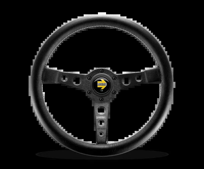 Momo Prototipo Steering Wheel 350 mm – Black Leather/White Stitch/Black Spokes