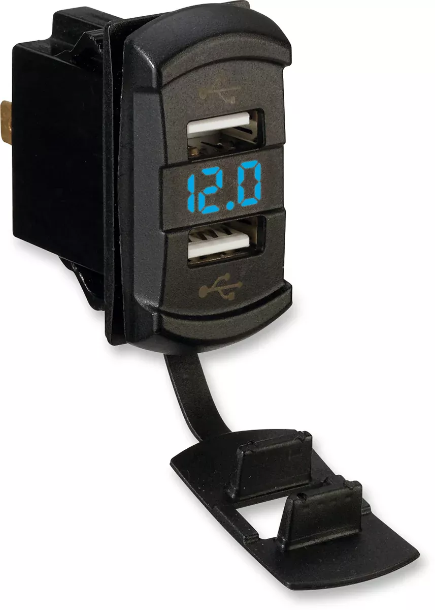 Moose Black ATV UTV Side by Side Offroad Blue Digital Volt Meter & USB Ports