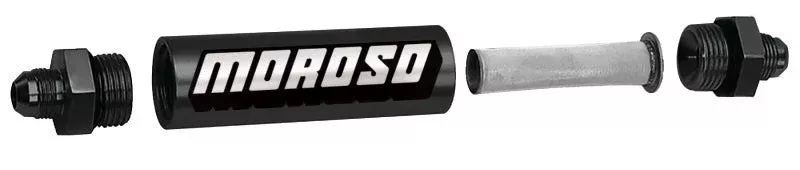 Moroso In-Line Fuel Filter – 6.5in -8An – 40 Micron SS Filter – Aluminum 65230
