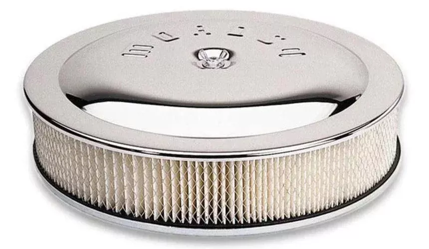 Moroso Racing Air Cleaner - 14in x 5in Filter - Flat Bottom - Steel - Chrome Plated fits 4500