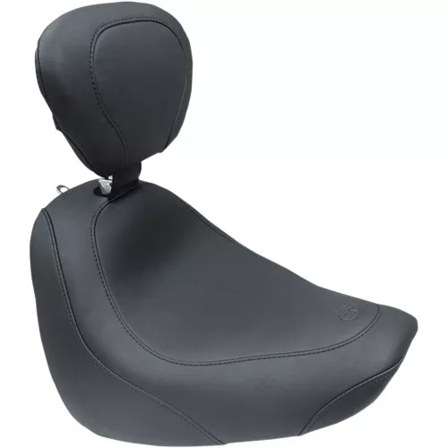 Mustang Black Wide Tripper Solo Seat with Backrest for 2018-2024 Harley Fat Bob - Vintage