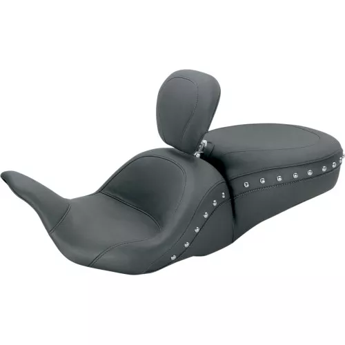 Mustang Lowdown Touring Seat w/ Driver Backrest for 2008-2023 Harley Touring - Chrome Studded