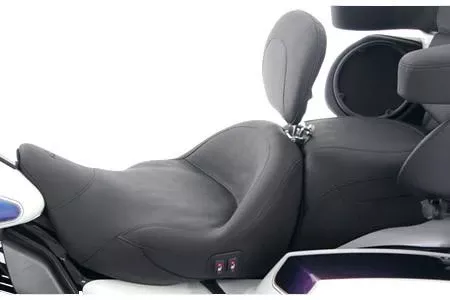 Mustang Seats Heated One-Piece Super Touring Seat with Driver Backrest for Harley Davidson Touring Models 2008-Up -Chrome Studs (Not for '24-Up FLHX/FLTR Models)