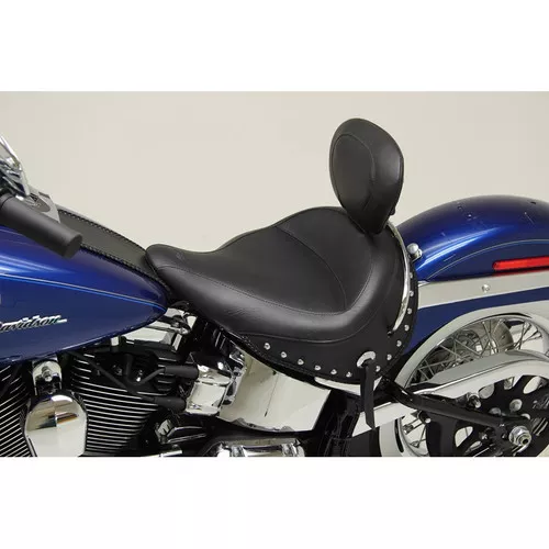 Mustang Wide Studded Solo Seat with Driver Backrest for 2005-2017 Harley Softail Deluxe