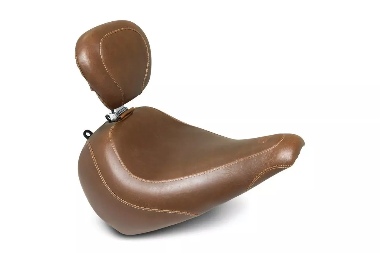 Mustang Wide Tripper Solo Seat with Backrest for '18-Up Harley-Davidson Softail Fat Boy - Original Brown