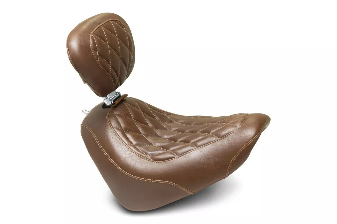 Mustang Wide Tripper Solo Seat with Driver Backrest for '18-20 Harley-Davidson Fat Bob - Smooth, Distressed Brown