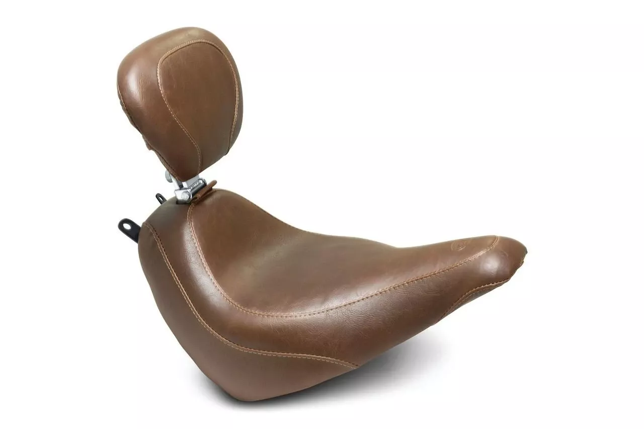 Mustang Wide Tripper Solo Seat with Driver Backrest for '18-Up Harley Davidson Heritage Classic & Deluxe - Diamond Stitch Original Brown