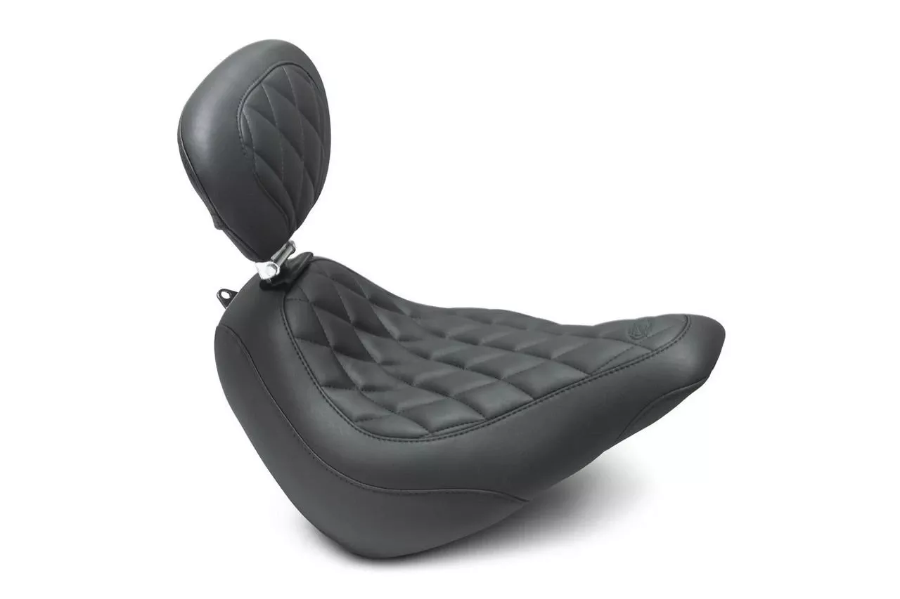 Mustang Wide Tripper Solo Seat with Driver Backrest for Harley-Davidson Softail Slim '18-21, Diamond, Black