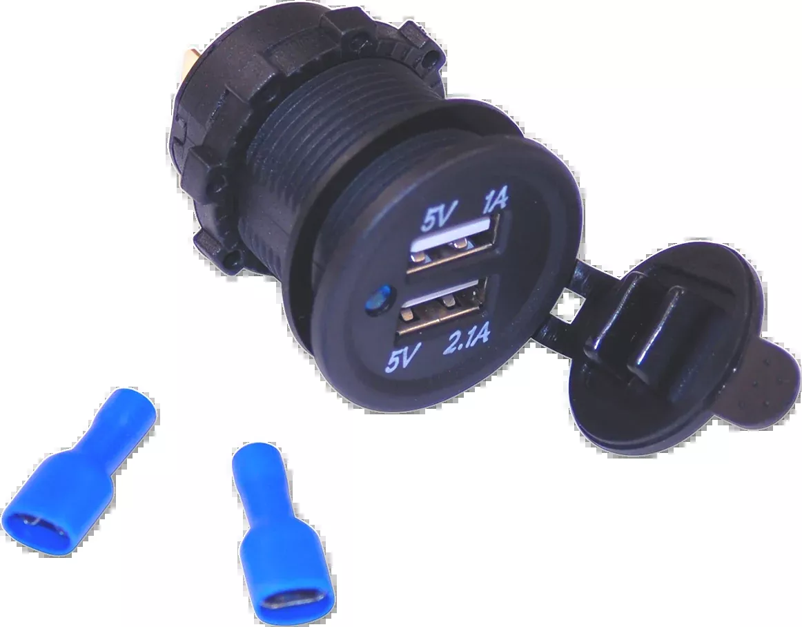 Namz Black Motorcycle ATV UTV Offroad Dual 12 Volt USB Power Charging Port
