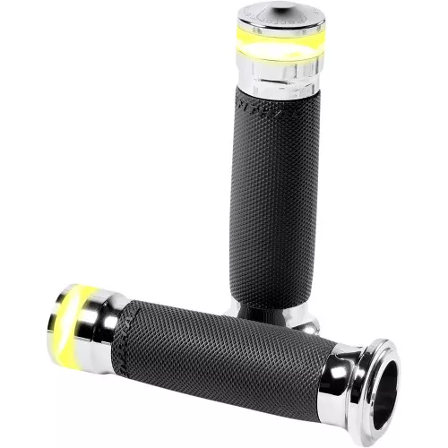 Performance Machine Vision Series Contour Grips with LED Turn Signals for Harley Electronic Throttle - Black