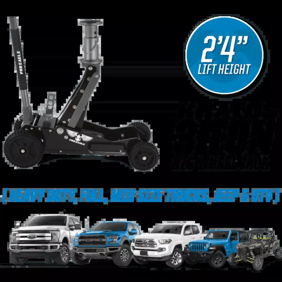 Pro Eagle 3 Ton Off Road High Clearance Big Wheel KRATOS Jack With 15in Extension For Rivian