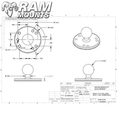 Ram Mounts 2.5″ Round Base with The AMPs Hole Pattern & 1″ Ball
