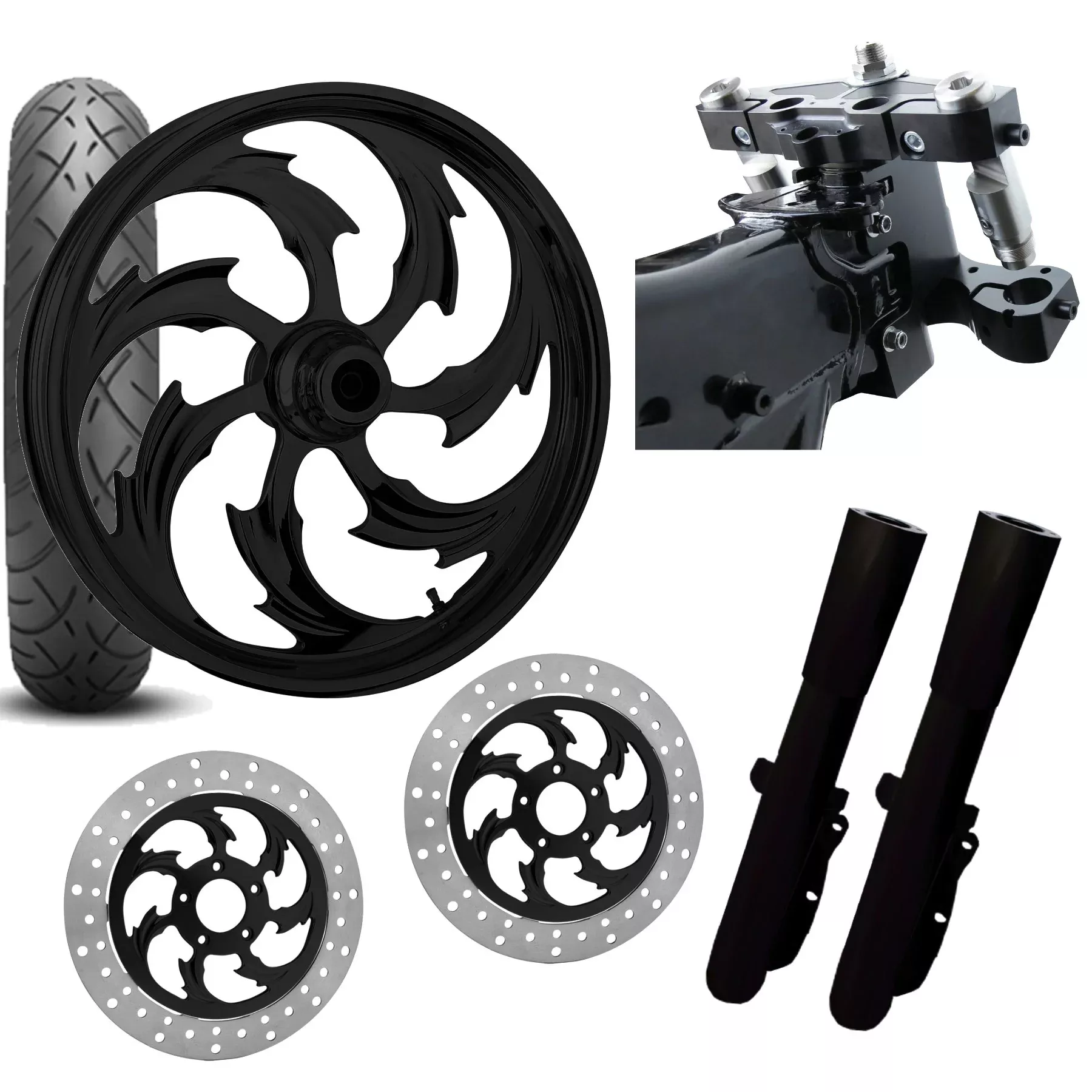 RC 26 Assault Black Wheel Tire Neck Rake Front End Package Harley Dual Disc