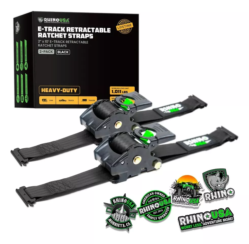 Rhino USA Retractable E-Track Ratchet Straps