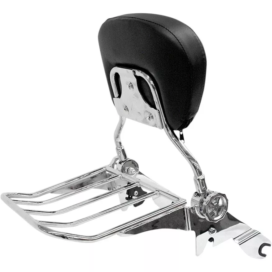 Rivco MV175 Chrome Detach Detachable Backrest & Luggage Rack Harley FLH/T 14-18