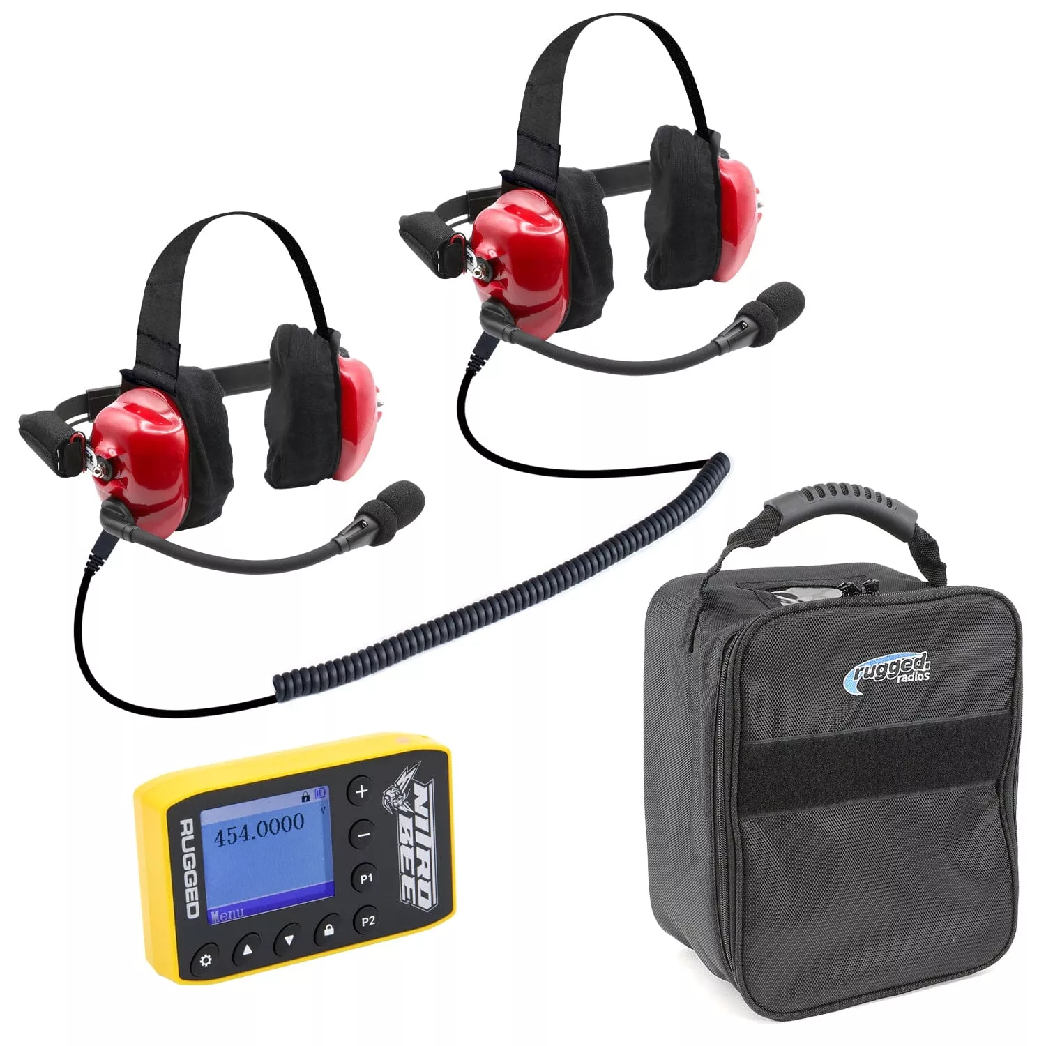 Rugged Radios BUNDLE – H80 Track Talk Linkable Intercom Headset with NITRO BEE XTREME UHF Race Receiver and Carry Bag H80-FAN