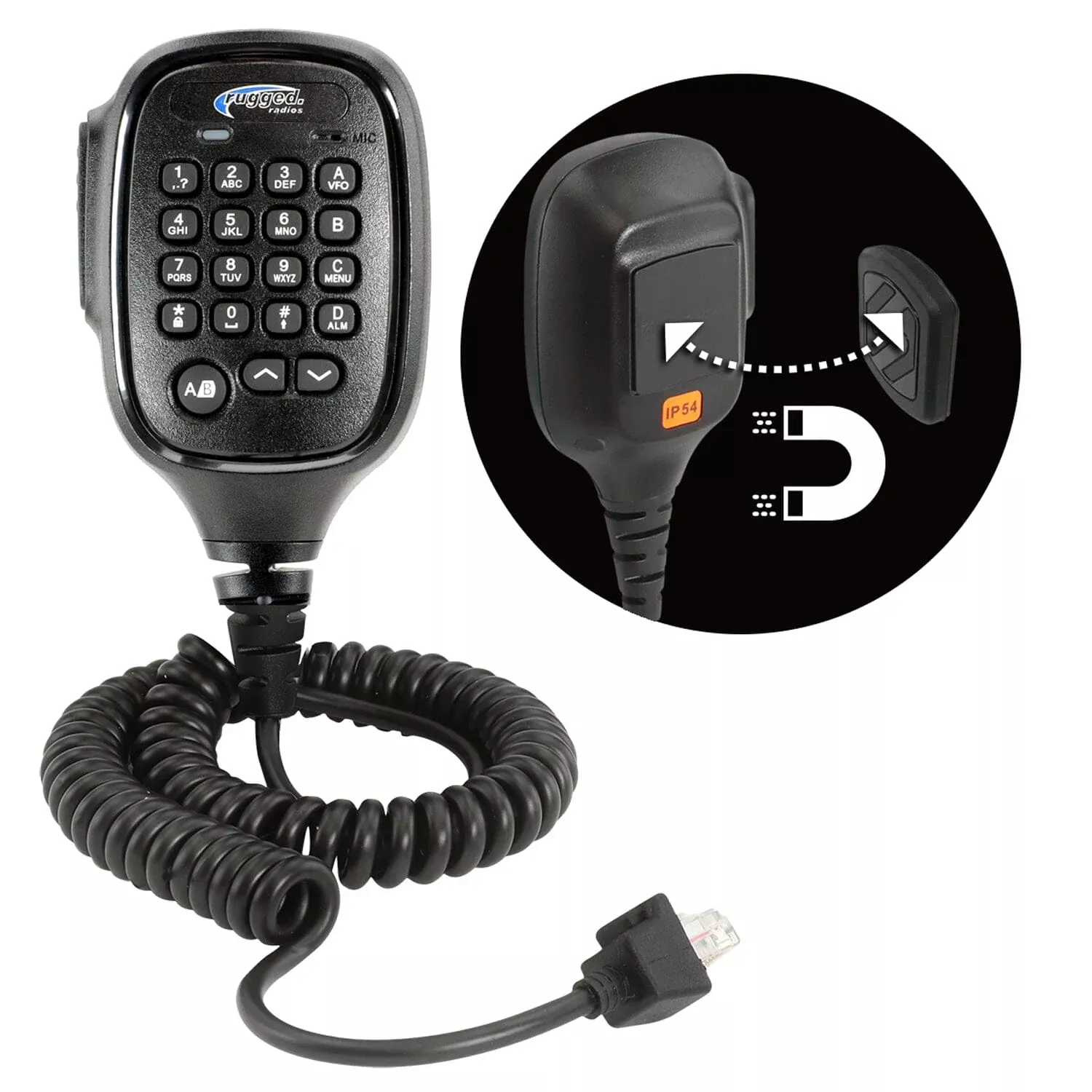 Rugged Radios Hand Mic for RDM-DB Mobile Radios with Scosche Surface Magnetic Mount HM-RDM-MM