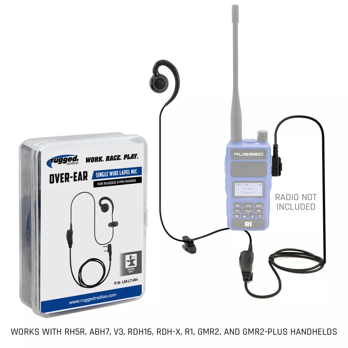 Rugged Radios Single Wire Ear Hook Lapel Mic for Rugged Handheld Radios LM-LT-RH
