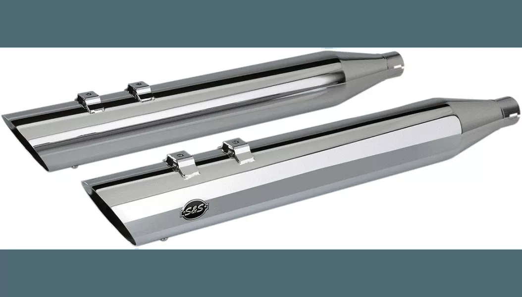 S&S 4 inch Slash Cut Slip On Mufflers for Harley Davidson Touring Models 2017-Up - Chrome