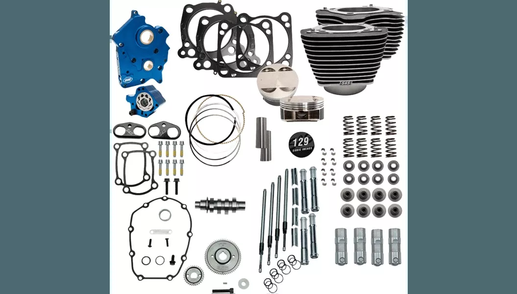 S&S Cycle 129" Power Package Engine Performance Kit 550 Gear Drive for '17-26 Harley Davidson Oil Cooled Touring and '18-26 Softail - Wrinkle Black w/Highlighted Fins