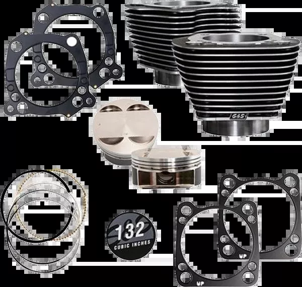 S&S Cycle 132" Cylinder Kit - 4.500" Stroke - Black Granite W/Highlighted Fins - (114"/117") M8