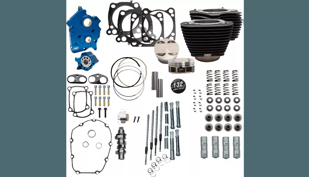 S&S Cycle 132" Power Package Engine Performance Kit for '17-Up Harley Davidson 114"/117" M8 Models - 550 Chain Drive/Oil Cooled - Wrinkle Black