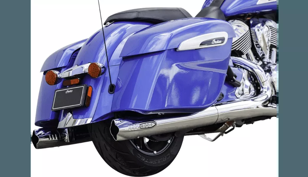 S&S Cycle 4" Broadhead Fishtail Slip-On Mufflers for '14-Up Indian Chieftain Models and '20-Up Challenger, Pursuit Models - Chrome
