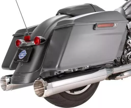S&S Cycle MK45 4.5 inch Slip On Mufflers for '17-Up FL Touring Models - Chrome Thruster with Black Contrast Cut Tip