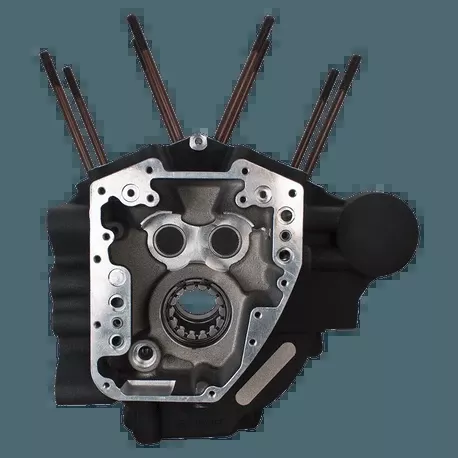 S&S Cycle Super Stock T2 Crankcases for '07-16 Harley Davidson FL Big Twin Engines with 4-1/8" Bore, Stock Bolt Pattern - Wrinkle Black