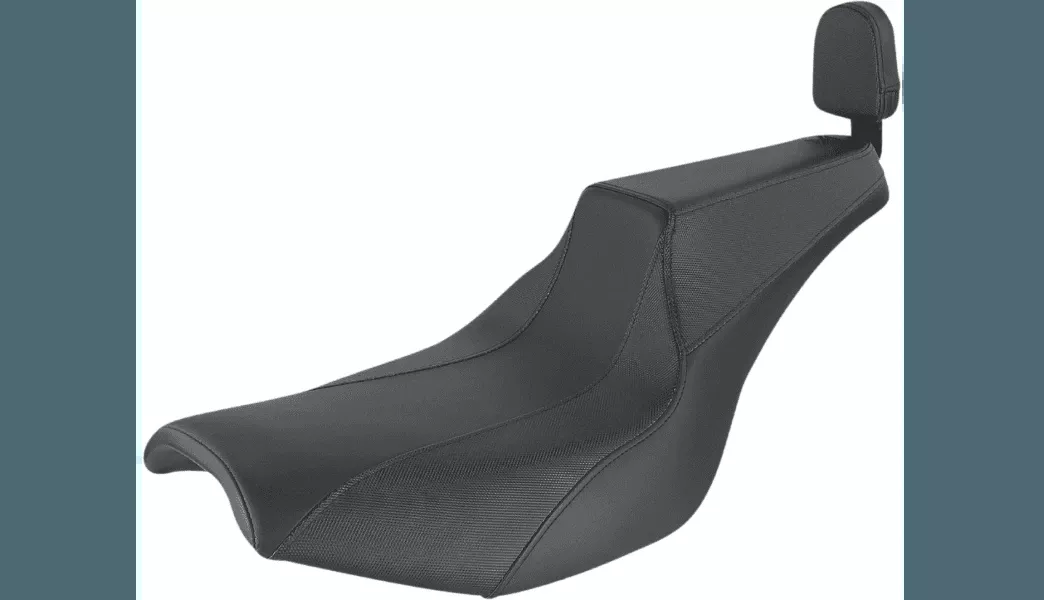 Saddleman Signature Series Seat with Passenger Backrest Pad for '82-00 Harley Davidson FXR - Gripper Black