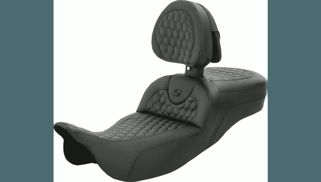 Saddlemen Extended Reach Honeycomb Roadsofa Seat with Driver Backrest for '08-Up Harley Davidson Touring Models (Not for '24-Up FLHX/FLTR Models)