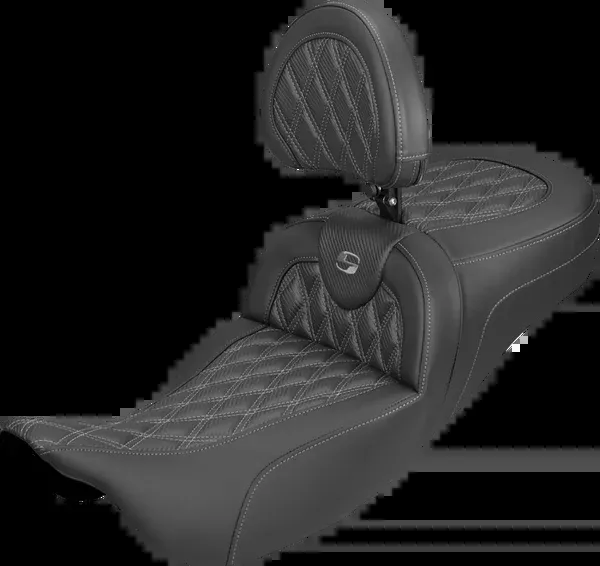 Saddlemen Extended Reach Roadsofa™ Carbon Fiber Seat - Lattice - Gray Stitch - With Backrest - FL '08-'25 - 808-07B-207B2