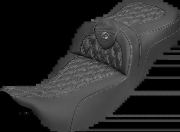 Saddlemen Extended Reach Roadsofa™ Carbon Fiber Seat - Lattice - Gray Stitch - Without Backrest - FL '08-'25 - 808-07B-20702