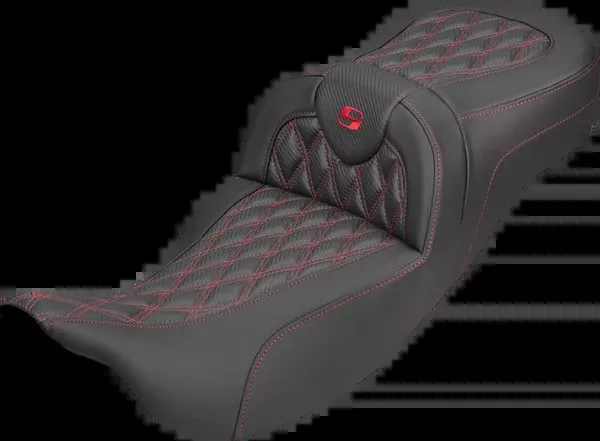 Saddlemen Extended Reach Roadsofa™ Carbon Fiber Seat - Lattice - Red Stitch - Without Backrest - FL '08-'25 - 808-07B-20704