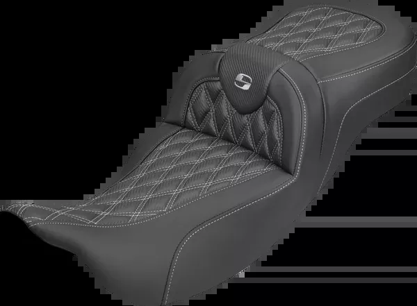 Saddlemen Extended Reach Roadsofa™ Carbon Fiber Seat - Lattice - Silver Stitch - Without Backrest - FL '08-'25 - 808-07B-20705