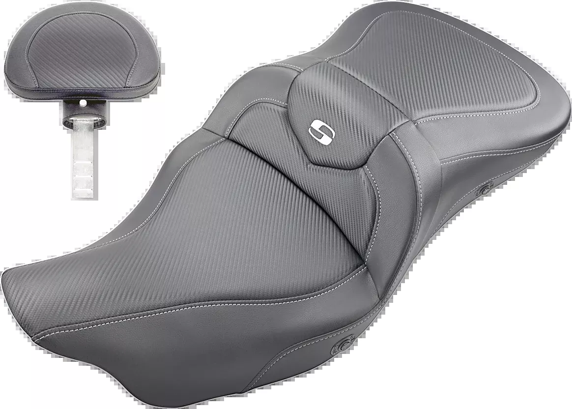 Saddlemen Extended Reach Roadsofa™ Seat - Carbon Fiber - Backrest - Heated - FL '08-'24 - 808-07B-186BRHC