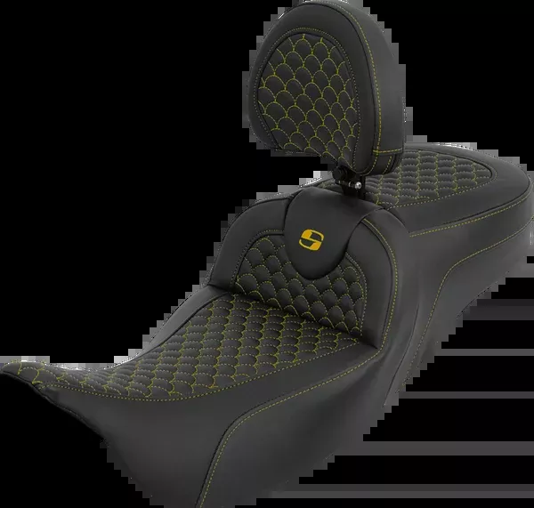 Saddlemen Extended Reach Roadsofa™ Seat - Dragon Scale - Gold Stitch - With Backrest - Touring '08-'25