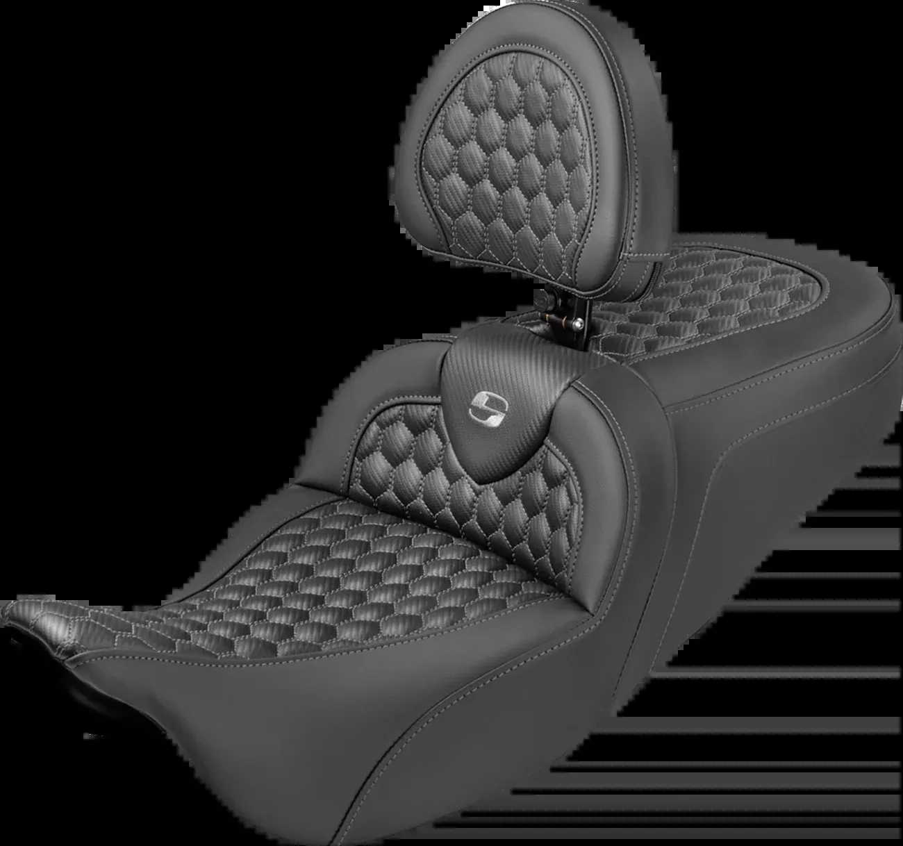 Saddlemen Extended Reach RoadSofa™ Seat - Honeycomb - Gray Stitch - with Backrest - FLH/FLT '08-'25 - 808-07B-190B2