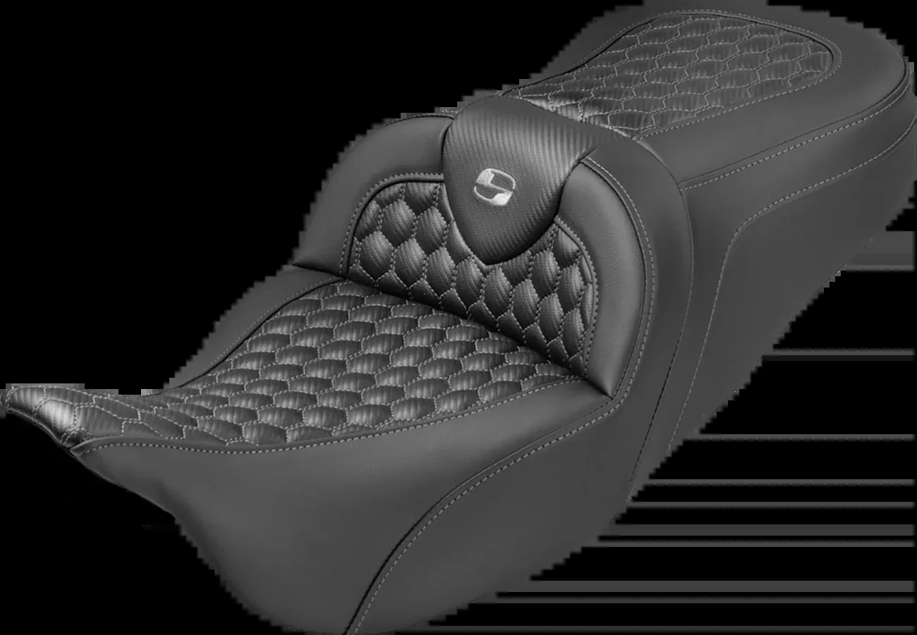 Saddlemen Extended Reach RoadSofa™ Seat - Honeycomb - Gray Stitch - without Backrest - FLH/FLT '08-'25 - 808-07B-19002