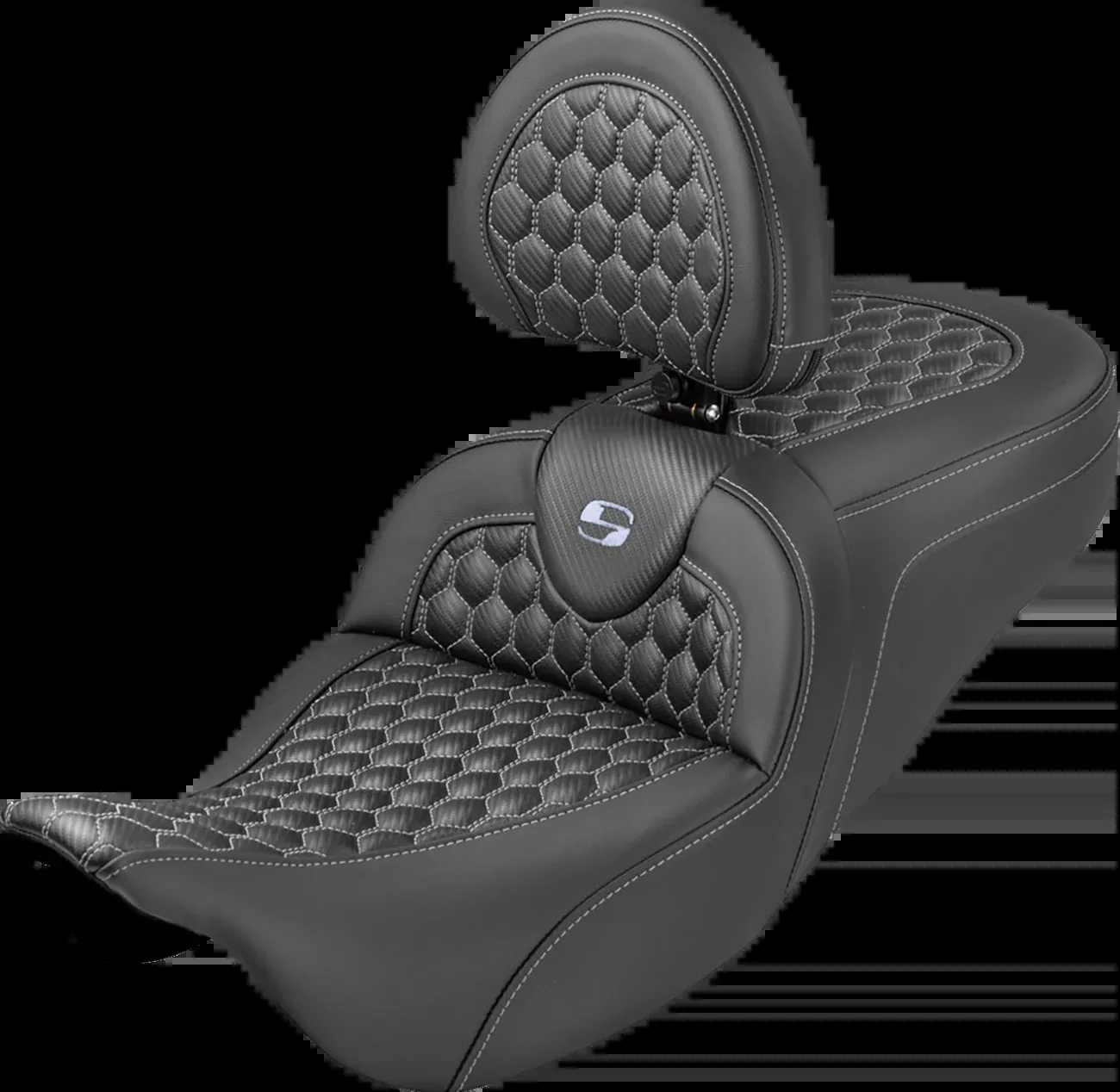 Saddlemen Extended Reach RoadSofa™ Seat - Honeycomb - Silver Stitch - with Backrest - FLH/FLT '08-'25 - 808-07B-190B5
