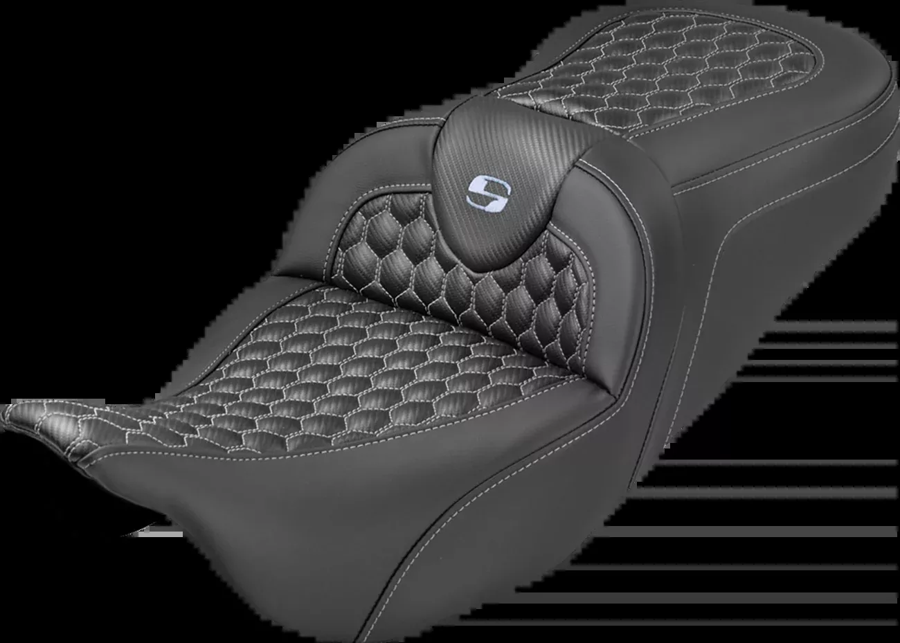 Saddlemen Extended Reach RoadSofa™ Seat - Honeycomb - Silver Stitch - without Backrest - FLH/FLT '08-'25 - 808-07B-19005