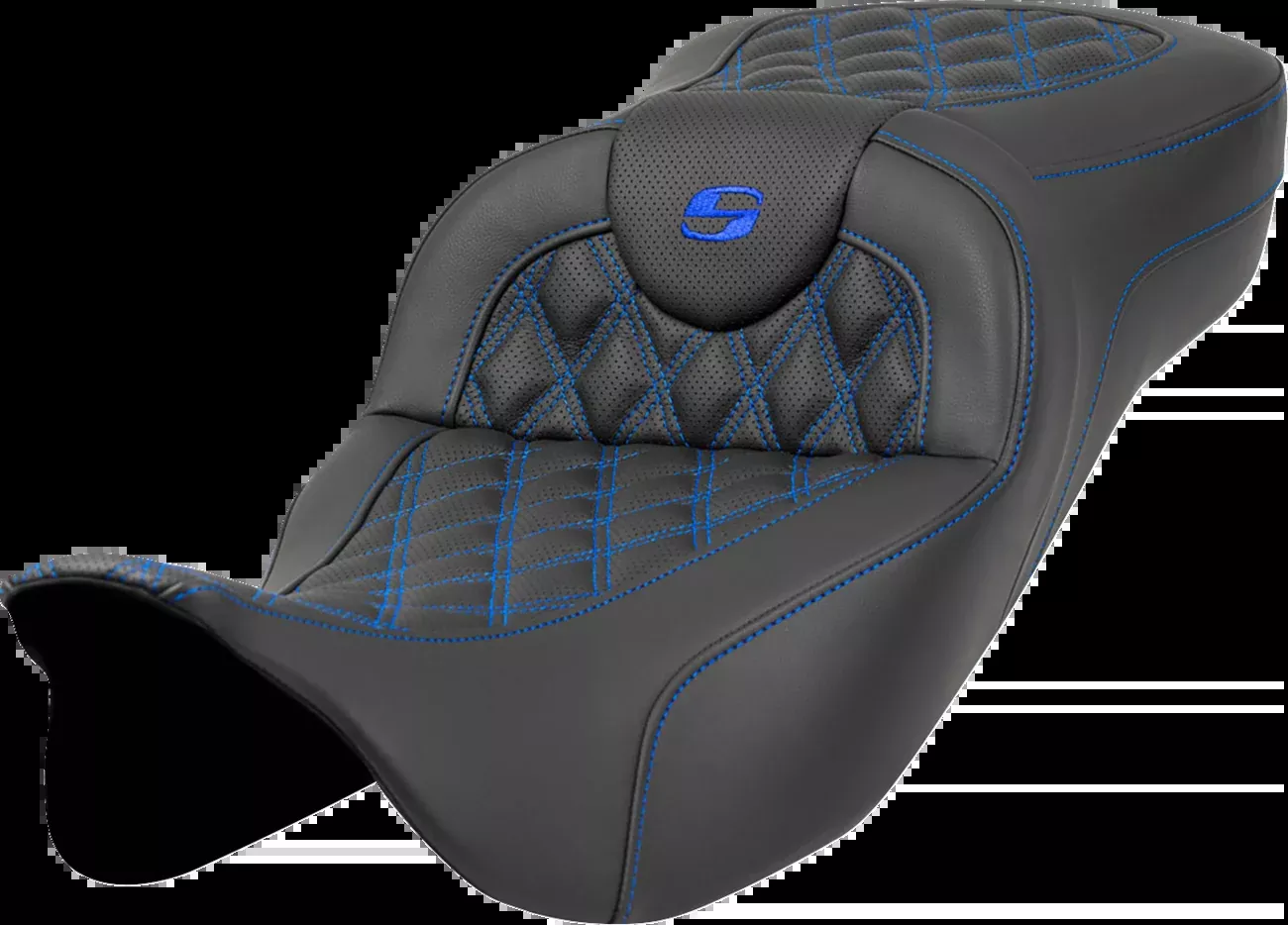 Saddlemen Extended Reach Roadsofa™ Seat - Lattice Stitch - Blue Stitch - Without Backrest - FL '08-'24