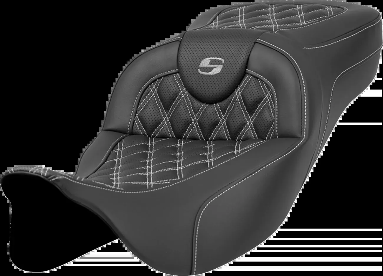 Saddlemen Extended Reach Roadsofa™ Seat – Lattice Stitch – Silver Stitch – Without Backrest – FL ’08-’24