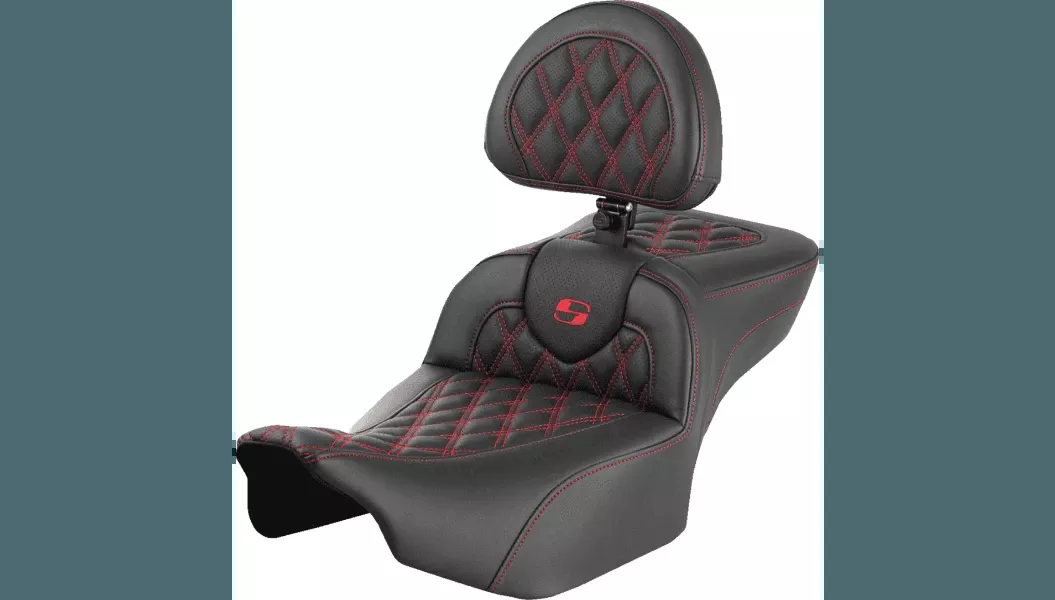 Saddlemen Extended Roadsofa Lattice Stitch Seat with Backrest for '24-Up Harley Davidson Street Glide, Road Glide and '23-24 CVO FLHXSE, CVO FLTRSE - Blue Stitching