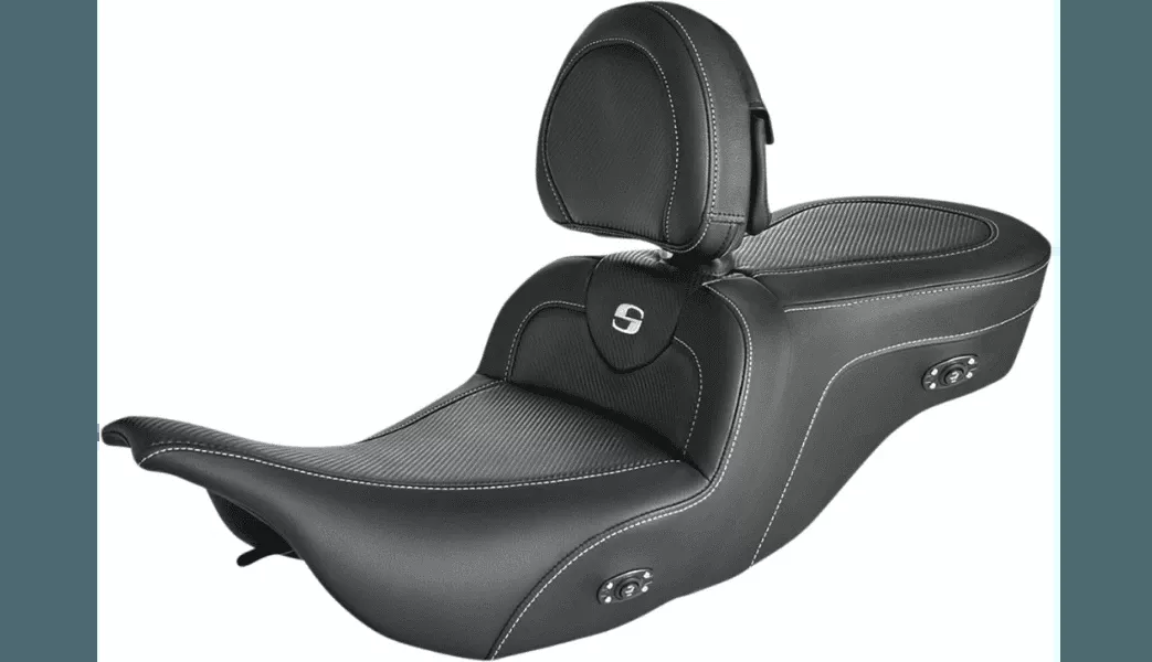 Saddlemen Heated Road Sofa Carbon Fiber Seat with Driver Backrest '97-07 Harley Davidson FLHT/FLTR Touring Models
