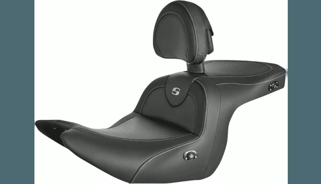 Saddlemen Heated Roadsofa CF Seat with Driver Backrest for '18-Up Honda GL1800 Gold Wing - Carbon Fiber Weave