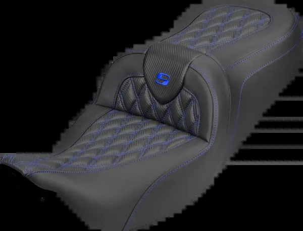 Saddlemen Roadsofa™ Carbon Fiber Seat - Lattice - Blue Stitch - Without Backrest - FLH/FLT '08-'25 - 808-07B-20601