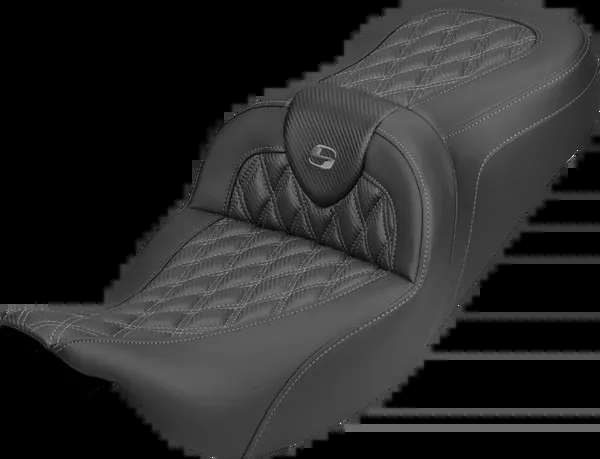 Saddlemen Roadsofa™ Carbon Fiber Seat - Lattice - Gray Stitch - Without Backrest - FLH/FLT '08-'25 - 808-07B-20602