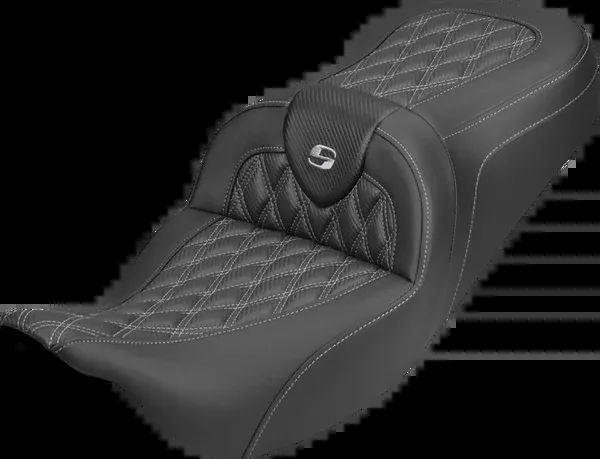 Saddlemen Roadsofa™ Carbon Fiber Seat - Lattice - Silver Stitch - Without Backrest - FLH/FLT '08-'25 - 808-07B-20605